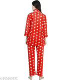 Winter Taausha Woolen Night Suit, three-quarter sleeve printed heart love design, soft and fine quality wool fabric for daily winter wear