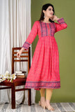 Printed viscose rayon women's gown with 34 sleeve length, festival wear, India origin