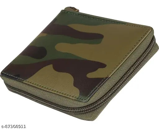 Faux leather men's wallet, solid pattern, 2 compartments, 5 card slots, coin pocket, zip lock, India-origin