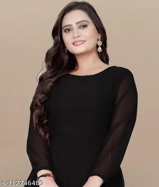 Georgette trendy attractive kurtis, solid combo, three-quarter sleeves, S-XXXL