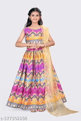 Embellished cotton blend lehenga choli set (pack 1) for girls party wear, net dupatta, Indian festivals attire