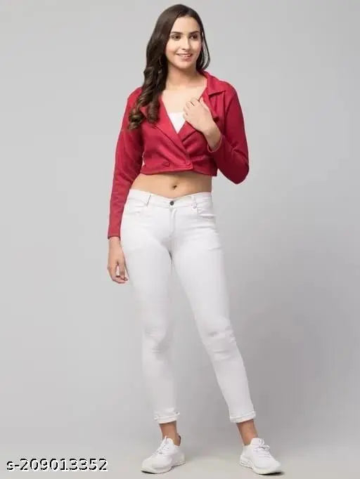 Suede double-breasted casual jacket for women, solid combo, long sleeves, India-made quality