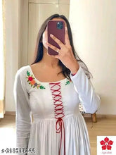 Embroidered Rayon Three-Quarter Sleeve Nayera Dress, White Dori Cut 111 - Indian quality rayon fabric for women's fashion