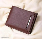 Brown faux leather bi-fold wallet for men, featuring multiple card slots and compartments for cash. Compact yet spacious design with a soft interior lining made from top quality polyester fabric. Perfect gift idea for any occasion. Made in India
