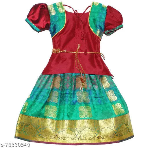 Indian kids' floral lehenga-choli with embroidered dupatta (16in-30in waist sizes), cotton silk & art silk