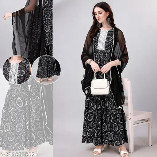 Sunshine yellow rayon kurta sharara set with nazmin dupatta - exquisite printed design, three-quarter sleeves