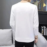 White polyester long sleeve alphabet typography t-shirt, My Life Line print with R alphabet, men's size M (Chest 40 in, Length 26.5 in)