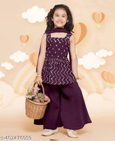Stylish cotton silk anarkali kurta plazzo set with embroidered dupatta, suitable for all seasons (4-16 years), Indian traditional clothing
