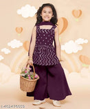 Cotton silk Anarkali kurta Plazzo set with embroidered sleeves and dupatta, stylish girls clothing for all seasons aged 4-16 years, Indian fashion