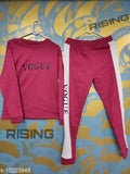 Vogue women's cotton blend nightsuit, printed net top and leggings in long sleeves, size L originated from India