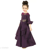 Silk blend ethnic party gown for kids (2-3Y, 3-4Y, 4-5Y, 5-6Y, 6-7Y), solid pattern from India