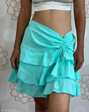 Regular blue crepe skirt for women by TANDUL, solid design, size 28/30