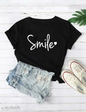 Cotton printed round neck t-shirt for women with smile design, latest fashion in short sleeves. Made in India