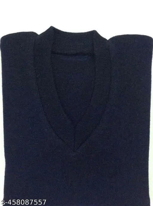 Blue wool winter school sweater for kids, solid pattern, long sleeves - NEW TRENDS style (4-5 years to 10-11 years)
