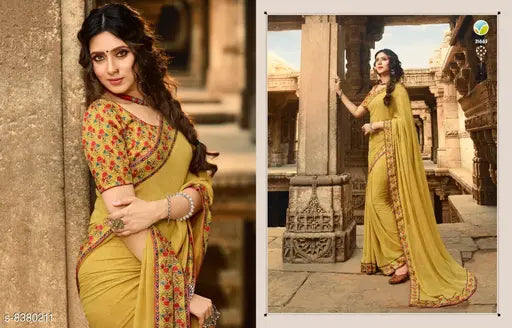Georgette saree, beautiful women's solid pattern in free size, India origin