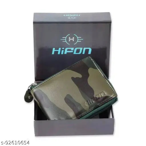 Green Artificial Leather Roundchain Wallet (5 card slots), modern men's wallet in casual style by HIFON