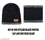 Wool winter beanie cap set, stretch warm snow-proof for men, made in India