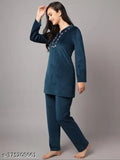Velvet embroidered night suit/co-ord set for women, trending design in winter colors by Elendra