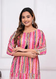 Multicolor viscose rayon Anarkali kurta for women, printed combo on short-sleeved Indian outfit