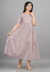 Cotton women's bagru jaipuri printed long kurtis with short sleeves, vibrant Indian print on model