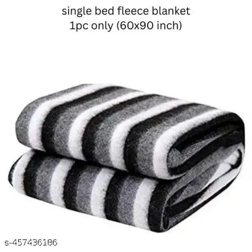 Lightweight striped polar fleece single bed donation blanket, ideal for heavy winter, 152 x 230 cm, made in India