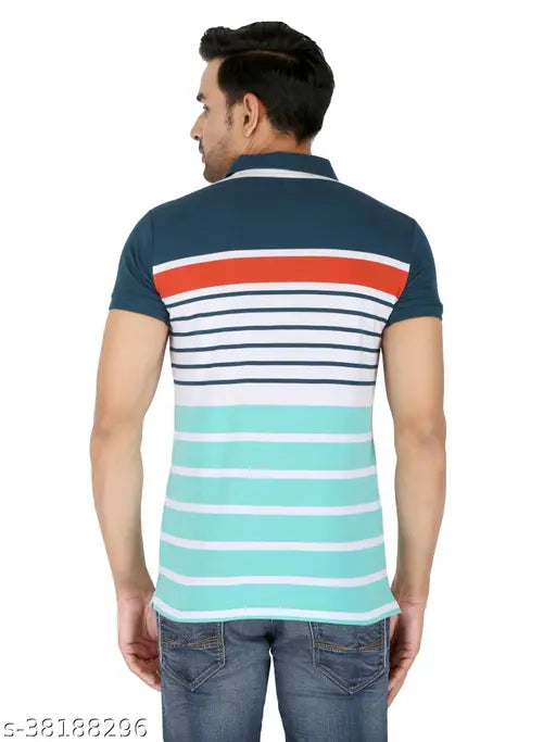 Striped cotton blend half-sleeve polo shirt by Gentino, patterned in neutral tones