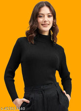 Women's long-sleeve turtleneck Lycra t-shirt, solid pattern in XS (30in bust, 18in length), M (32in bust, 19in length), L (34in bust, 20in length), XL (36in bust, 21in length), XXL (38in bust, 22in length), XXXL (40in bust, 23in length) - India-made fashion for elegance and comfort