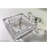Clear glass tortoise Kachua set, Feng Shui decor item for office or home, turtle-shaped bowl plate for good luck (India)