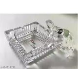 Clear glass tortoise Kachua set, Feng Shui decor item for office or home, turtle-shaped bowl plate for good luck (India)
