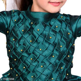 Green silk blend long gown dress for girls, Hariyal Creation PartyFestive Designer embroidery on display