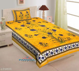 Cotton printed single bed sheet, 1 pillow cover (144 thread count, 60x90 size). Made in India