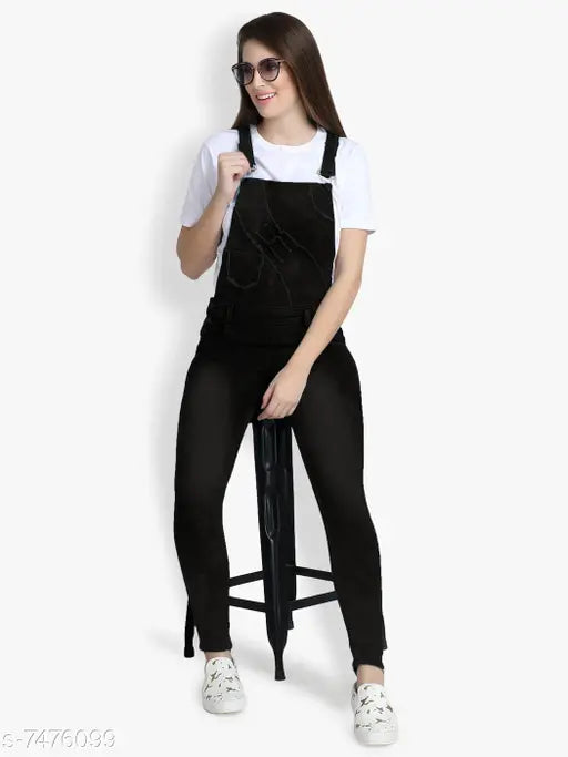Denim sleeveless dungaree jumpsuit for fashion-forward women, trendy solid style in various sizes L, XL, and XXL made in India