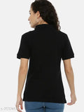 Cotton collared T-shirt for women by Cottsberry, solid design, short sleeves, size XS (bust 16in, length 23in), made in India