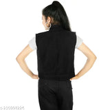 Denim sleeveless jacket for girls aged 5-8, solid pattern from India