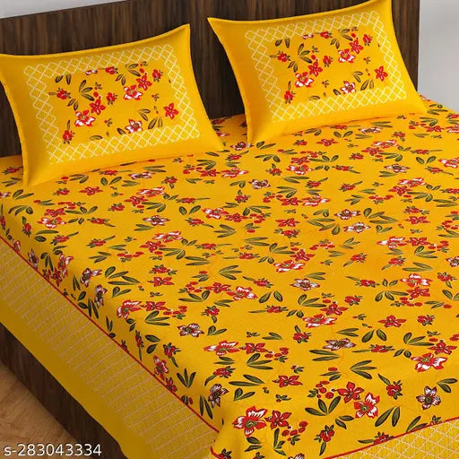 White pure cotton floral flat sheets with 2 pillow covers, ideal for summer adult use, made in India