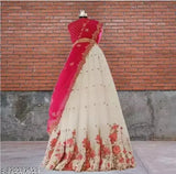 Embroidered Dupion silk and net lehenga with choli and dupatta, free size, Indian traditional wear