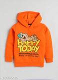 Orange cotton hoodie with printed lazy shark boys bear typography, suitable for kids aged 2-8 years