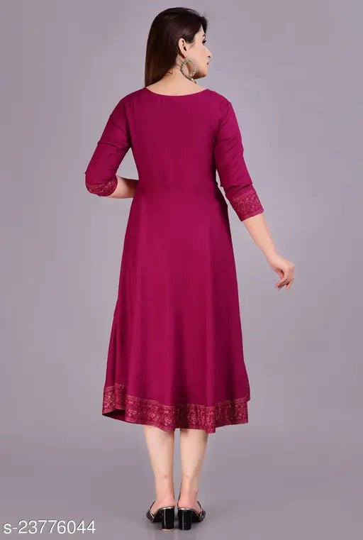 Solid rayon Anarkali kurta for women, three-quarter sleeves, Indian traditional wear