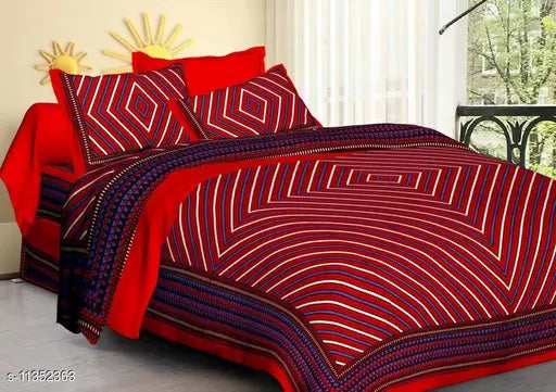 Jaipuri printed double bed sheets set (90X100), glace cotton, floral design with 4 pillow covers, ideal for adult bedrooms