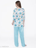 Floral print satin nightsuit top & long leg pyjama set - luxurious comfort, soft and comfortable satin free size