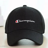 Stylish black cotton baseball cap, embroidered pattern, onesize, India-origin