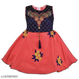 Silver satin embroidered net knee-length dress for baby girls (fe2798t), India origin