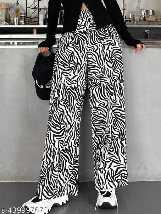 White cotton lycra printed net bell-bottom palazzo trousers for women, a popular Indian fashion choice