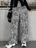 White cotton lycra printed net bell-bottom palazzo trousers for women, a popular Indian fashion choice