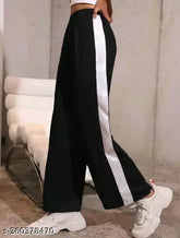 Black & white lycra trouser for women and girls - solid pattern, narrow fit, India origin