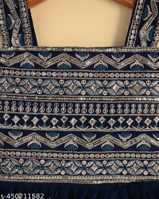 Georgette lehenga choli for kids (2-3 years), Indian traditional ethnic wear with embroidered patterns