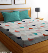 White floral 250 TC cotton feel flat bedsheet for Double King Size, breathable & wrinkle-free with 2 pillow covers, India origin