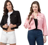 Denim fancy sensational women's waistcoat, solid net long-sleeved jacket - size S (34in bust, 19in length)