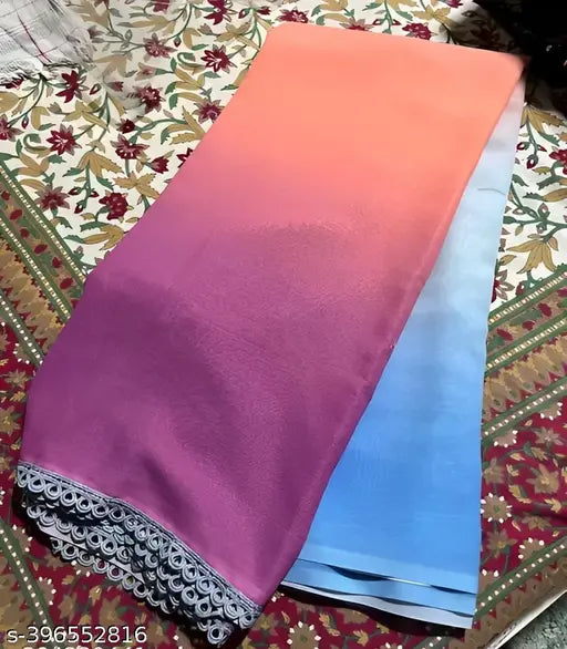 White Georgette Mill Print Saree with Separate Silk Blouse, Indian traditional outfit for daily wear and parties