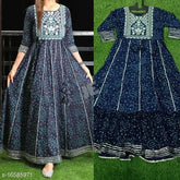 Rayon, three-quarter sleeve Tendy feminine gown with Zari embroidery, India-origin fashion